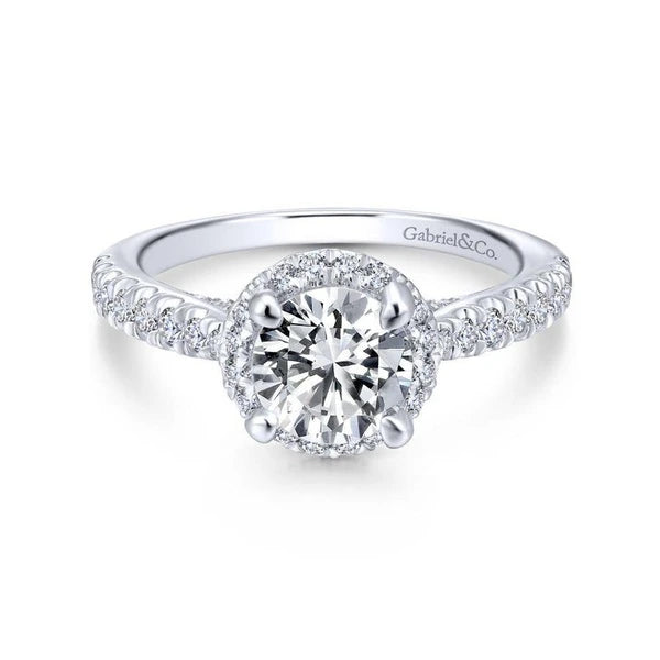 14K White Gold Round Halo Diamond Engagement Ring