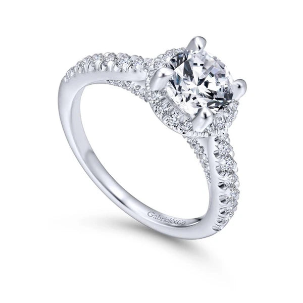 14K White Gold Round Halo Diamond Engagement Ring