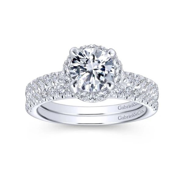 14K White Gold Round Halo Diamond Engagement Ring