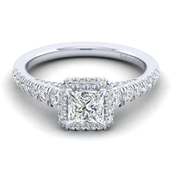 14K White Gold Princess Halo Diamond Engagement Ring
