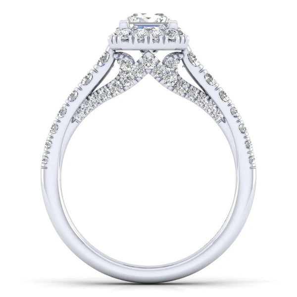 14K White Gold Princess Halo Diamond Engagement Ring