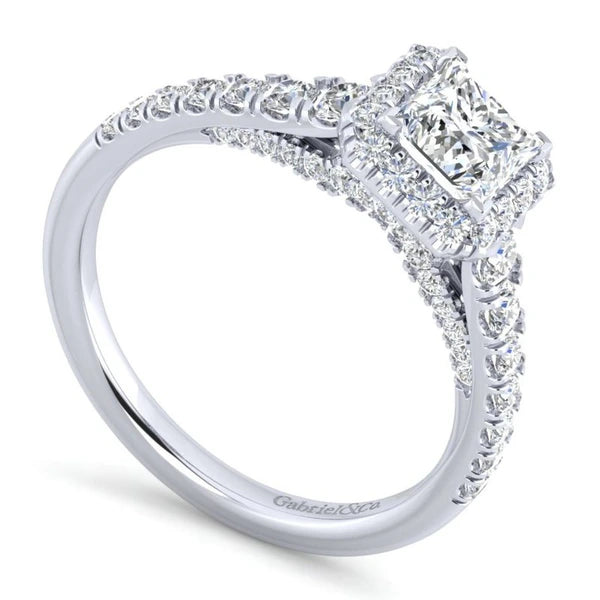 14K White Gold Princess Halo Diamond Engagement Ring