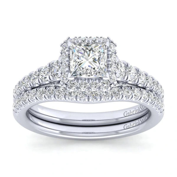 14K White Gold Princess Halo Diamond Engagement Ring