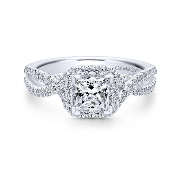 14K White Gold Princess Halo Diamond Engagement Ring