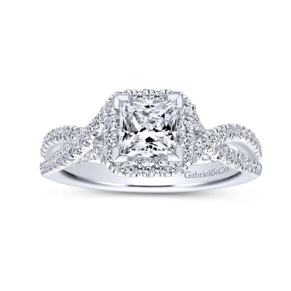 14K White Gold Princess Halo Diamond Engagement Ring
