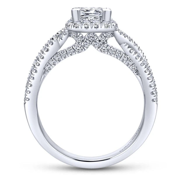14K White Gold Princess Halo Diamond Engagement Ring