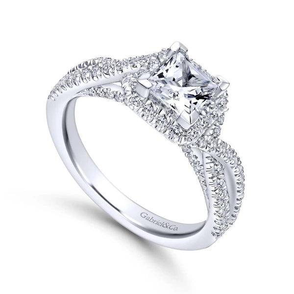 14K White Gold Princess Halo Diamond Engagement Ring