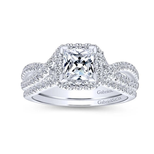14K White Gold Princess Halo Diamond Engagement Ring