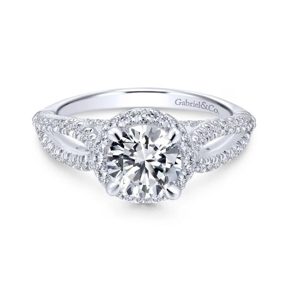 14K White Gold Round Halo Diamond Engagement Ring