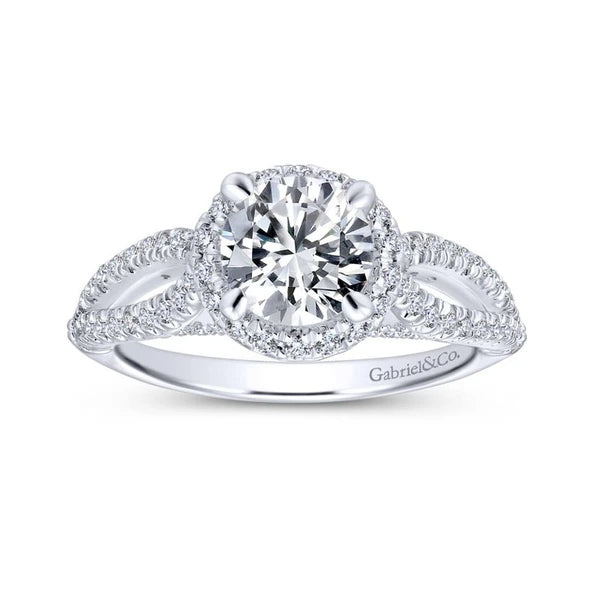 14K White Gold Round Halo Diamond Engagement Ring