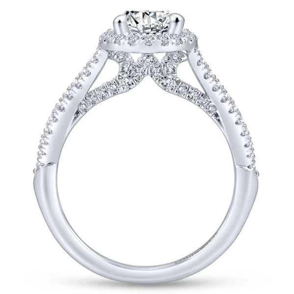 14K White Gold Round Halo Diamond Engagement Ring