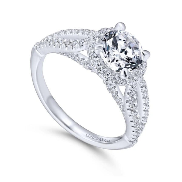 14K White Gold Round Halo Diamond Engagement Ring