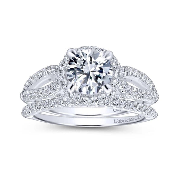 14K White Gold Round Halo Diamond Engagement Ring