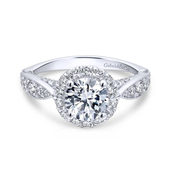14K White Gold Round Halo Diamond Engagement Ring
