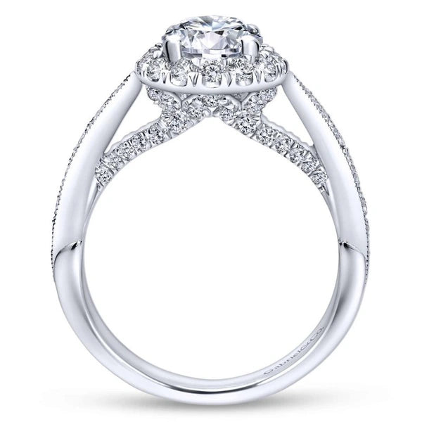 14K White Gold Round Halo Diamond Engagement Ring