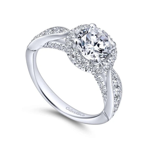 14K White Gold Round Halo Diamond Engagement Ring