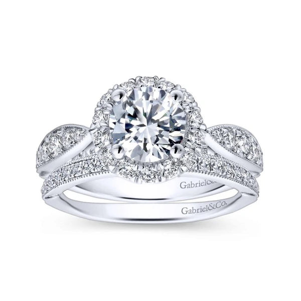 14K White Gold Round Halo Diamond Engagement Ring