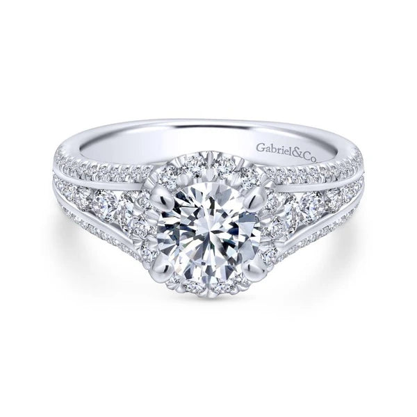 14K White Gold Round Halo Diamond Engagement Ring