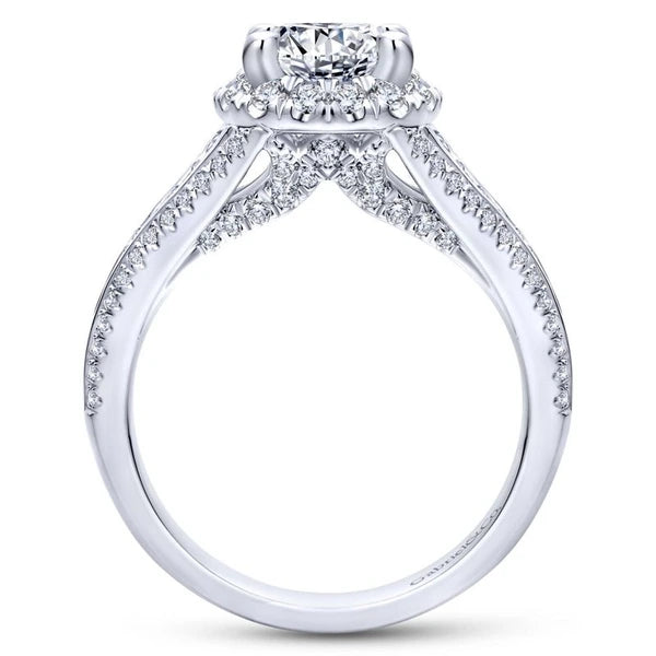 14K White Gold Round Halo Diamond Engagement Ring