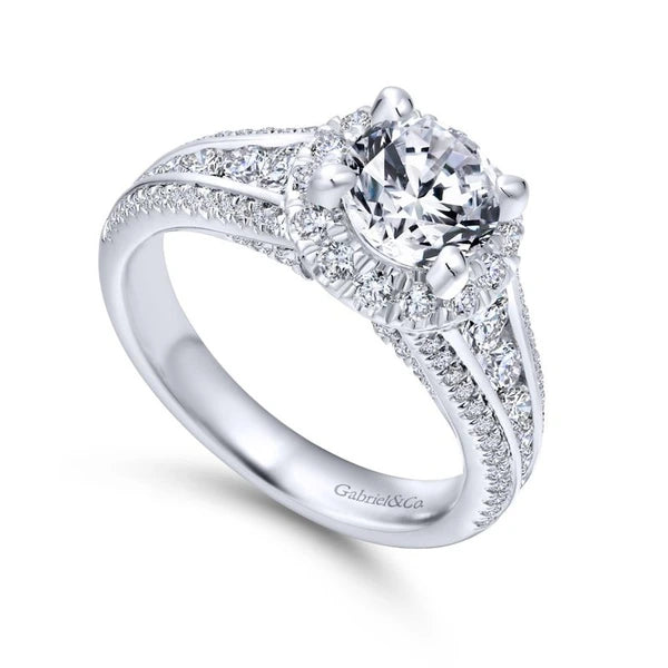 14K White Gold Round Halo Diamond Engagement Ring