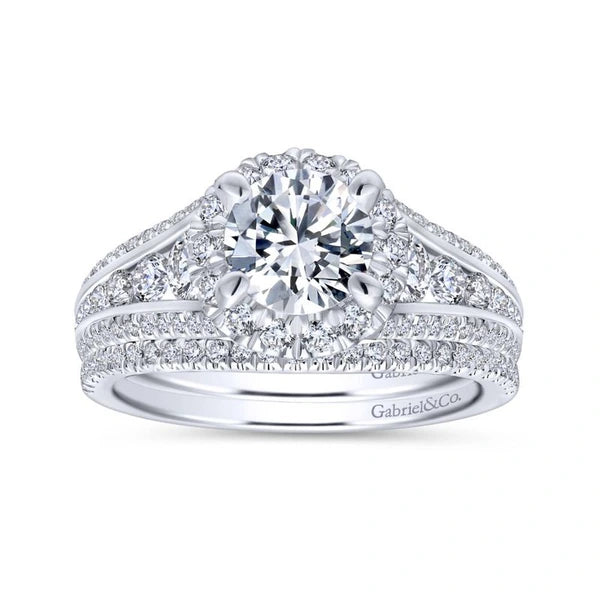 14K White Gold Round Halo Diamond Engagement Ring