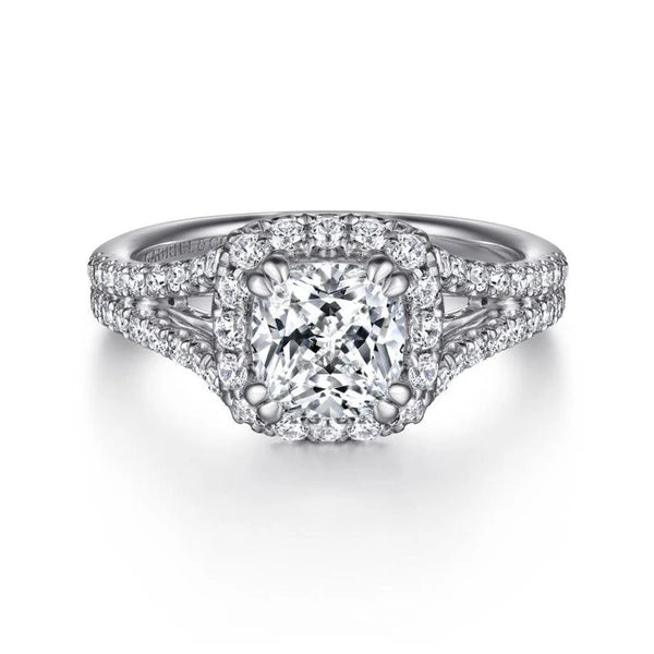 14K White Gold Cushion Halo Diamond Engagement Ring