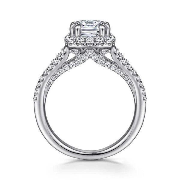 14K White Gold Cushion Halo Diamond Engagement Ring