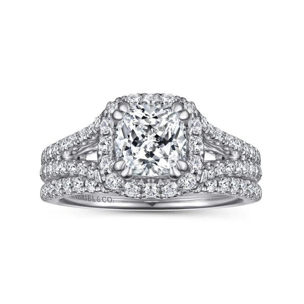 14K White Gold Cushion Halo Diamond Engagement Ring
