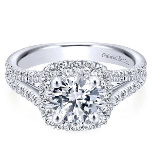 14K White Gold Round Halo Diamond Engagement Ring