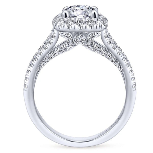 14K White Gold Round Halo Diamond Engagement Ring