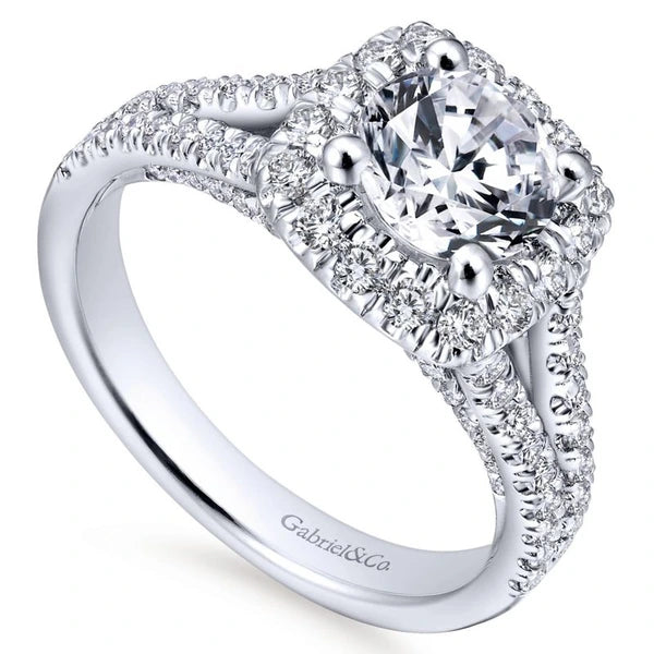 14K White Gold Round Halo Diamond Engagement Ring