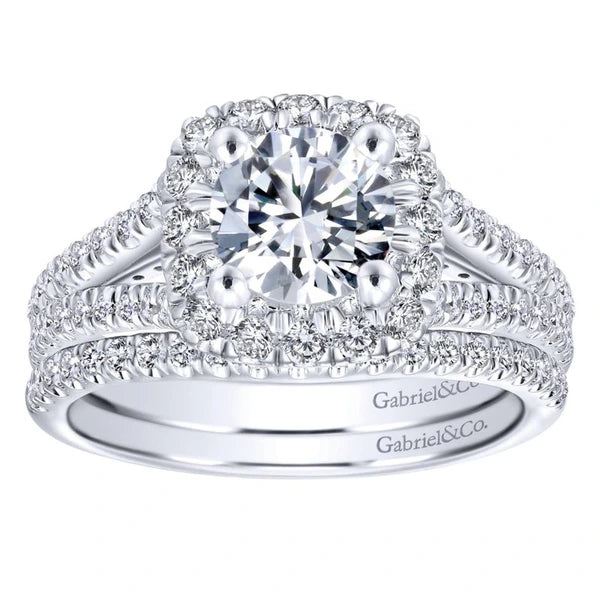 14K White Gold Round Halo Diamond Engagement Ring