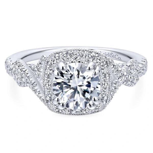 14K White Gold Round Halo Diamond Engagement Ring
