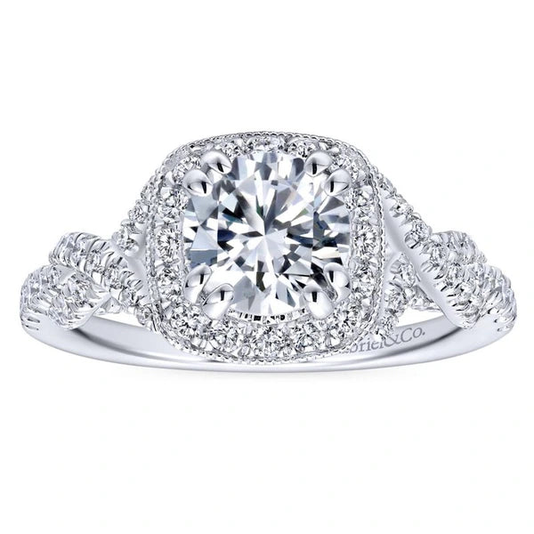 14K White Gold Round Halo Diamond Engagement Ring