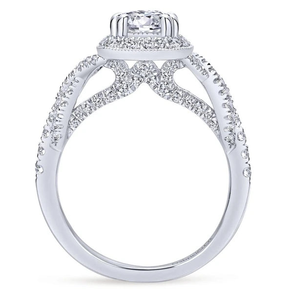 14K White Gold Round Halo Diamond Engagement Ring