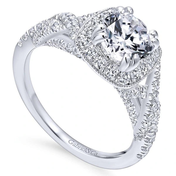 14K White Gold Round Halo Diamond Engagement Ring