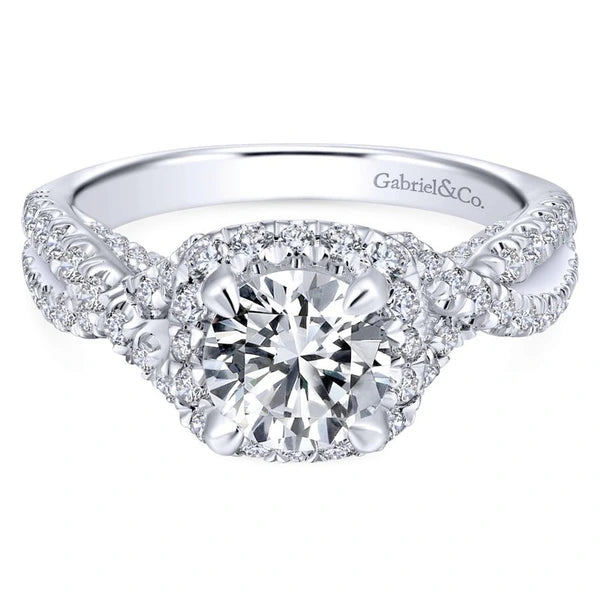 14K White Gold Round Halo Diamond Engagement Ring