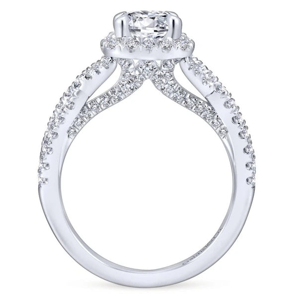 14K White Gold Round Halo Diamond Engagement Ring