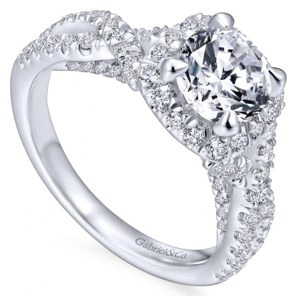 14K White Gold Round Halo Diamond Engagement Ring