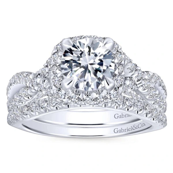 14K White Gold Round Halo Diamond Engagement Ring