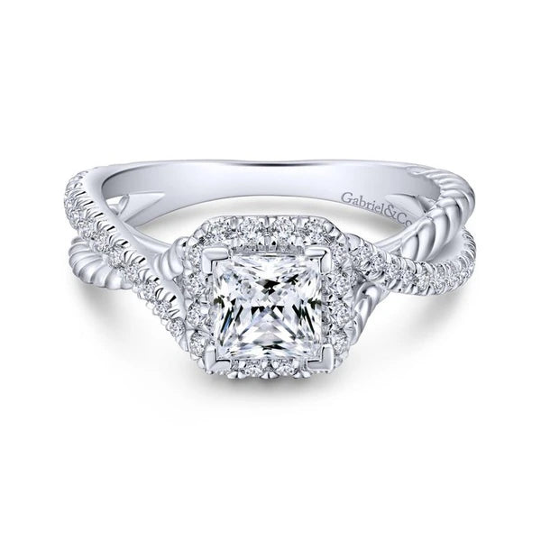 14K White Gold Princess Halo Diamond Engagement Ring