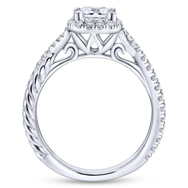 14K White Gold Princess Halo Diamond Engagement Ring