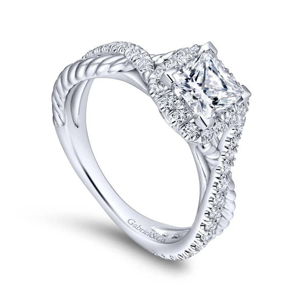 14K White Gold Princess Halo Diamond Engagement Ring
