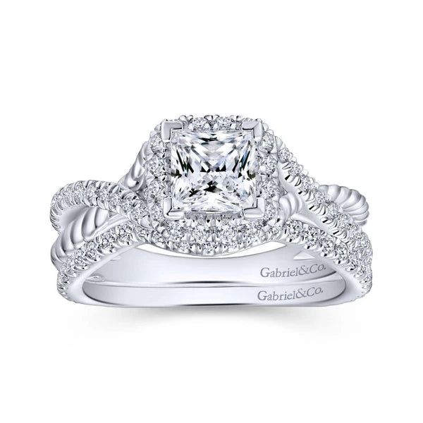 14K White Gold Princess Halo Diamond Engagement Ring