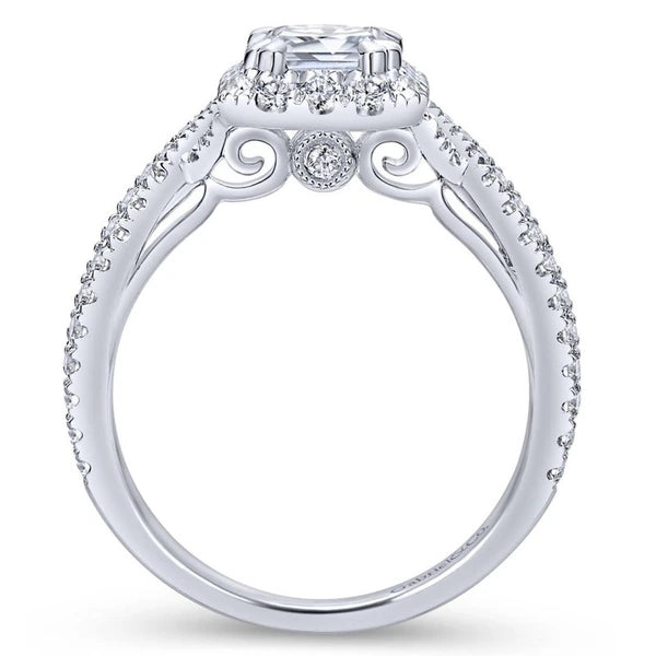 14K White Gold Halo Emerald Cut Diamond Engagement Ring