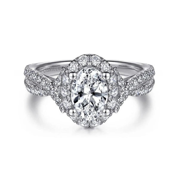 14K White Gold Oval Halo Diamond Engagement Ring