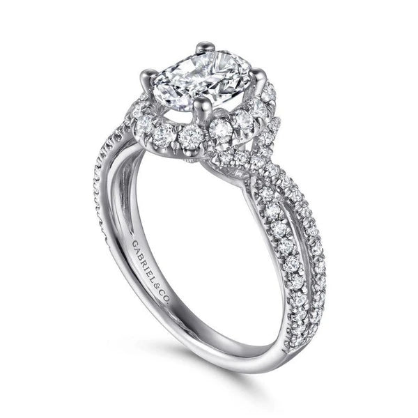 14K White Gold Oval Halo Diamond Engagement Ring