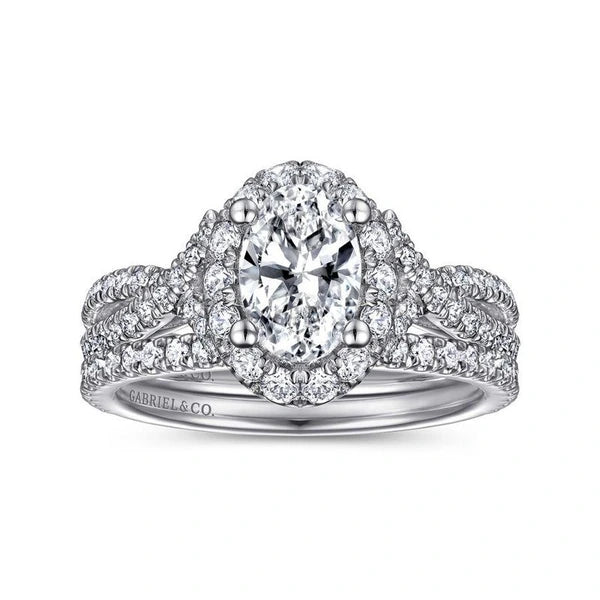 14K White Gold Oval Halo Diamond Engagement Ring