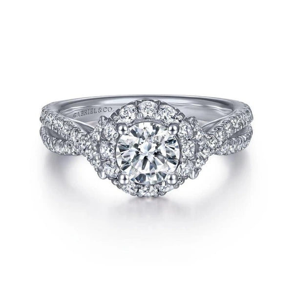 14K White Gold Round Halo Diamond Engagement Ring