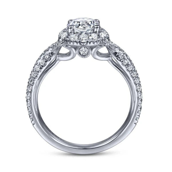 14K White Gold Round Halo Diamond Engagement Ring